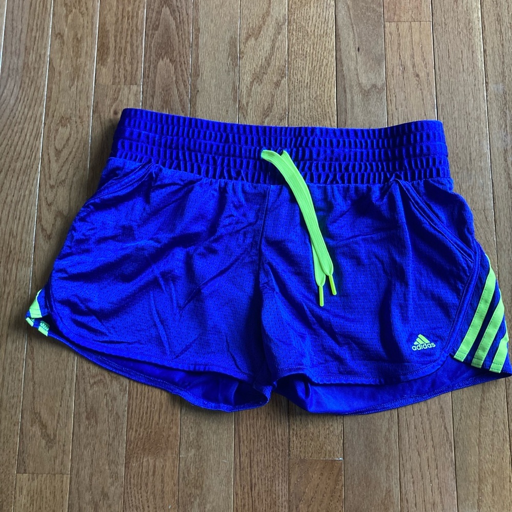 Adidas Retro Purple and Neon Yellow Athletic Shorts